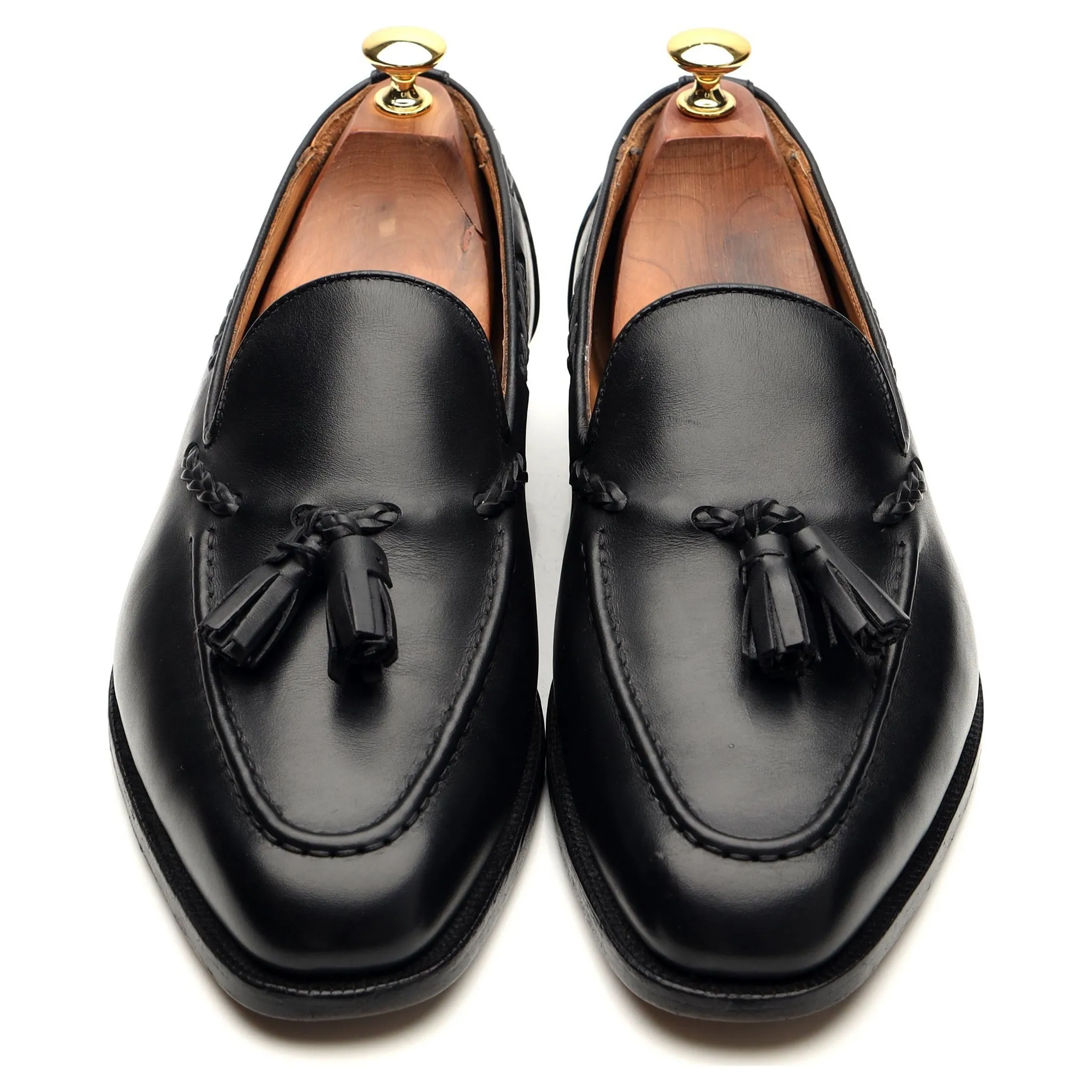 'Sloane' Black Leather Tassel Loafers UK 9