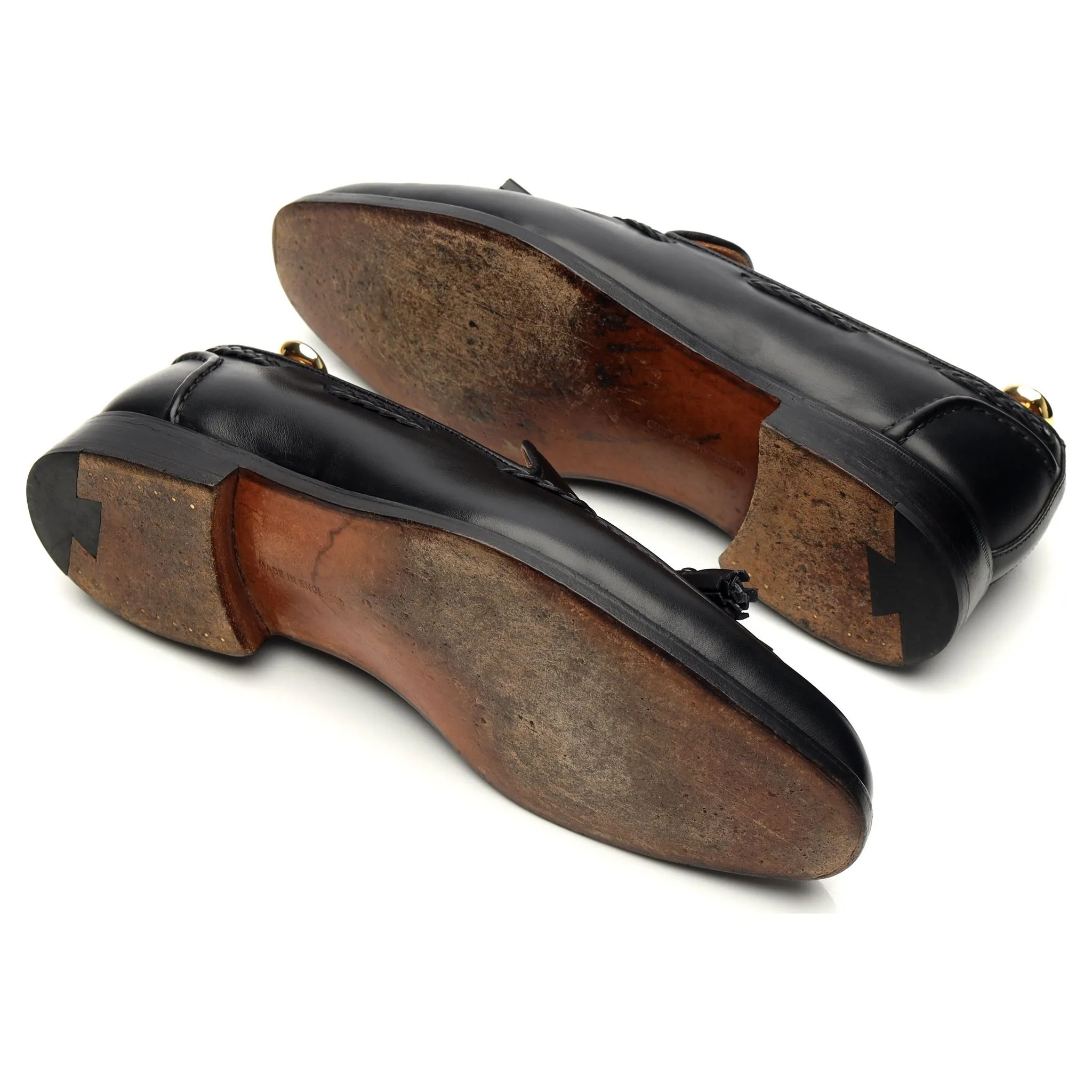 'Sloane' Black Leather Tassel Loafers UK 9