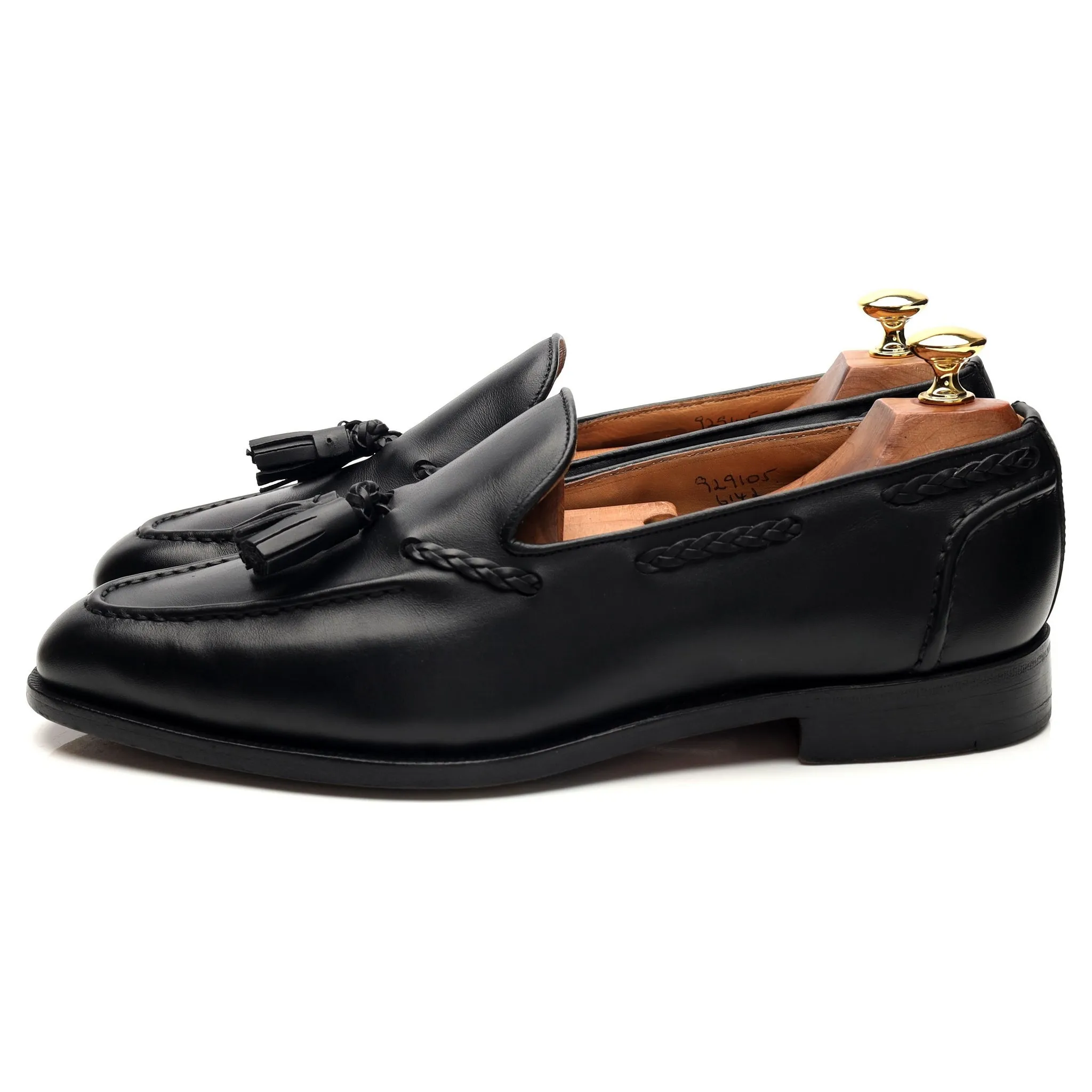 'Sloane' Black Leather Tassel Loafers UK 9