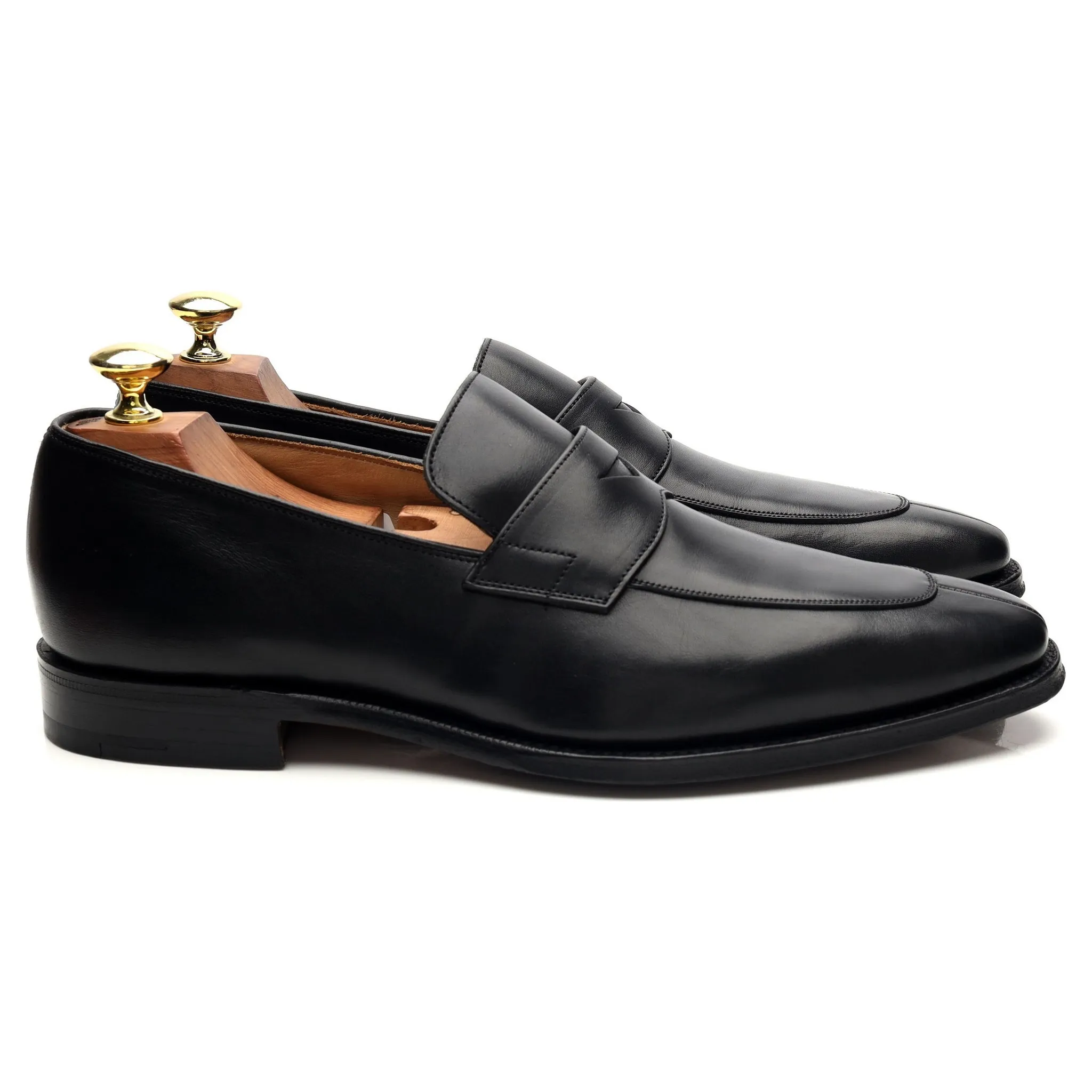 'Swanley' Black Leather Split Toe Penny Loafers UK 7 G