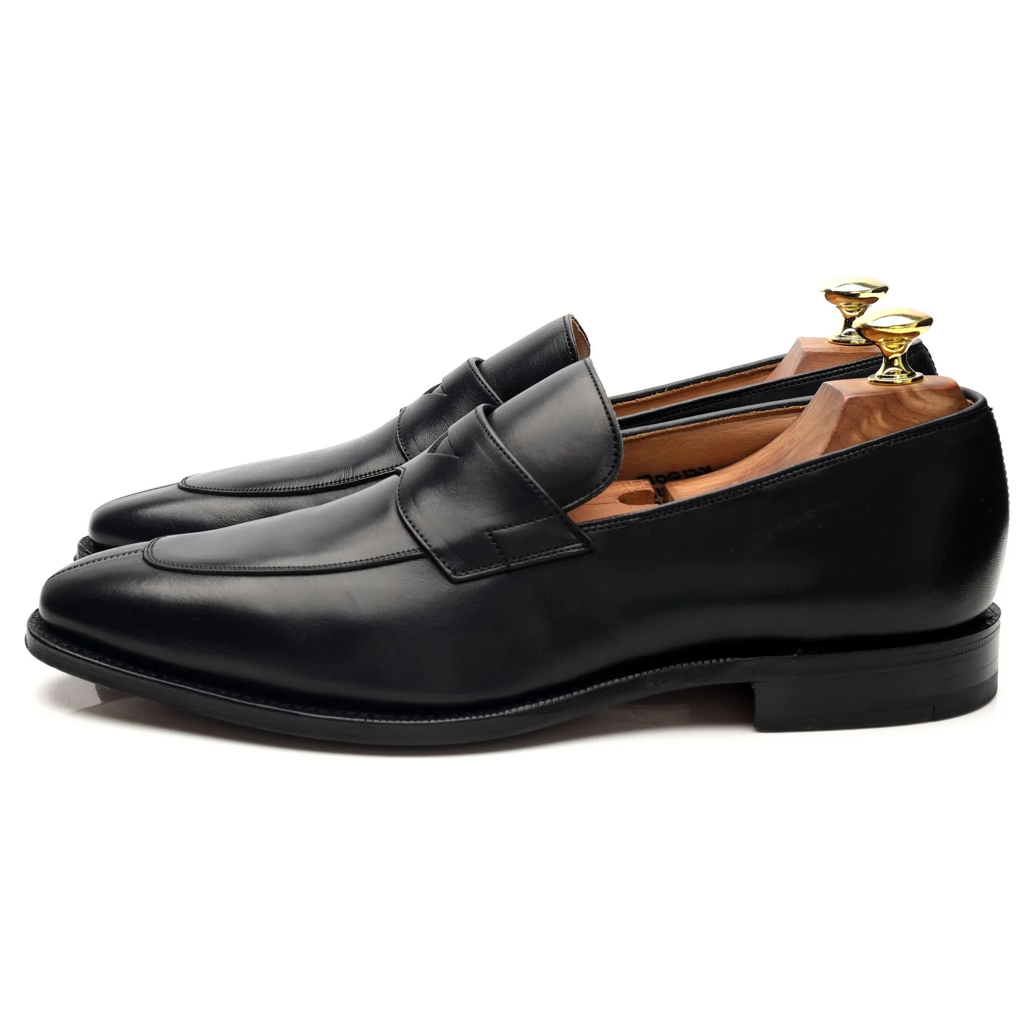 'Swanley' Black Leather Split Toe Penny Loafers UK 7 G