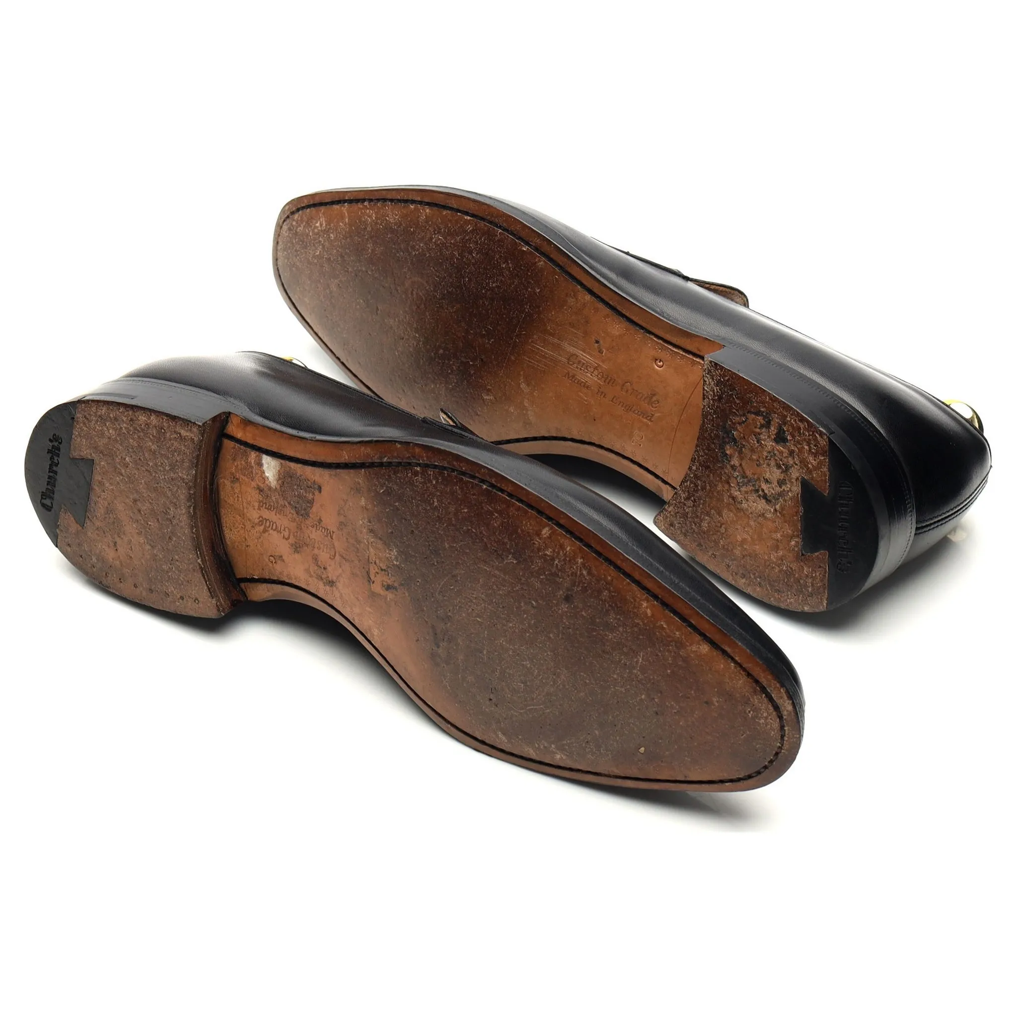 'Swanley' Black Leather Split Toe Penny Loafers UK 7 G