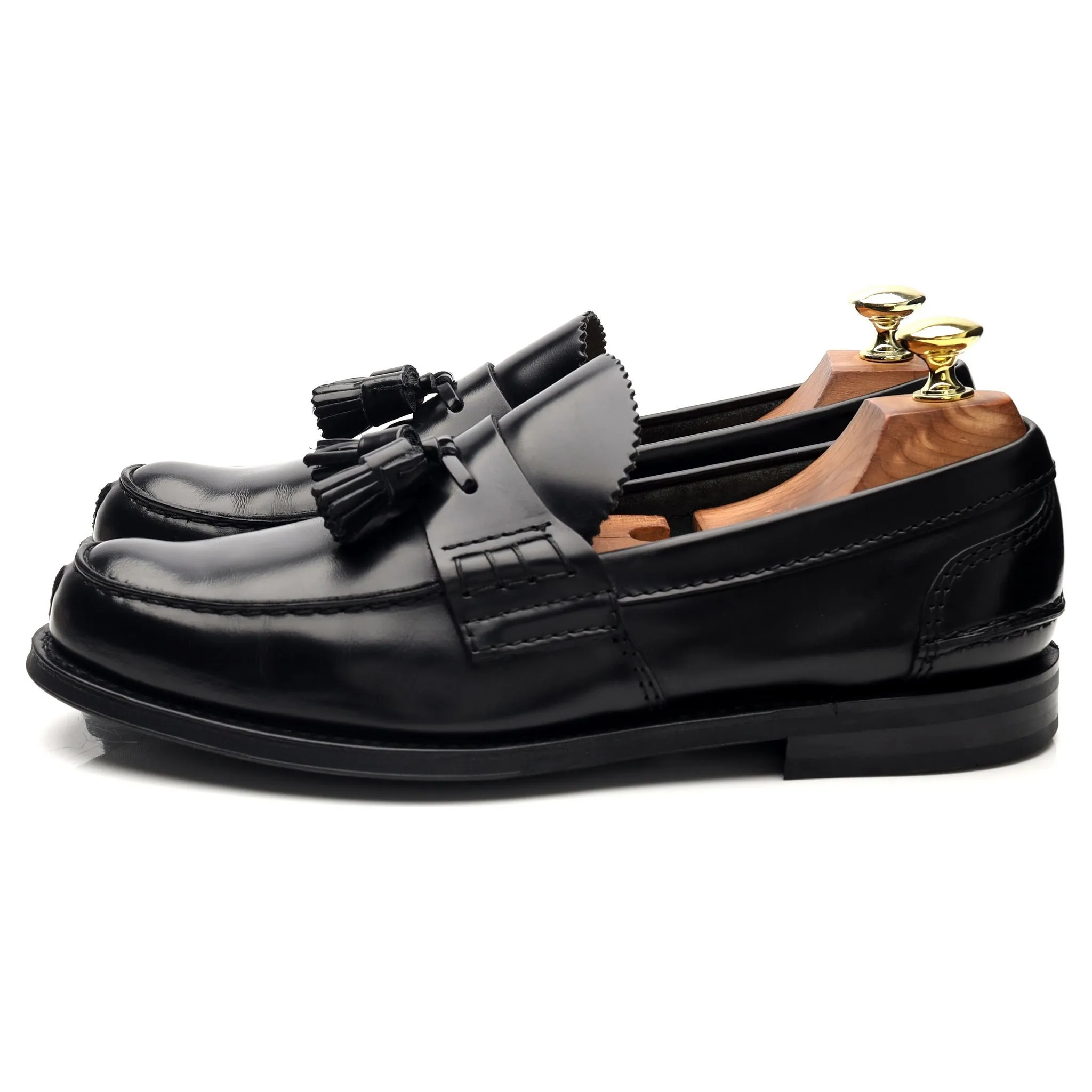 'Tiverton' Black Leather Tassel Loafers UK 7.5 F